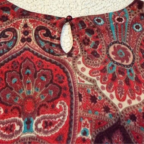 Talbots 100% Merino Wool Paisley Print Long Sleeve Top – Size M - Picture 4 of 9